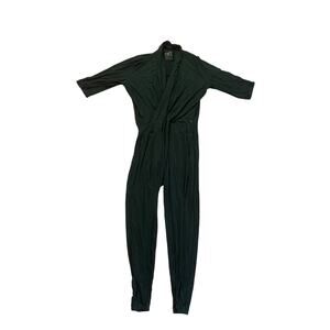 Women L Les Lunes Mine Dark Green Wrap Cara Jumpsuit 3/4 Slv Stretch NO TIE